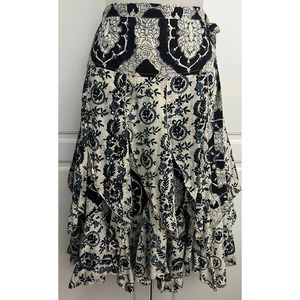 Chaudry KC Women's  Godet Pleated Skirt with Side Tie Blue Tan Size S